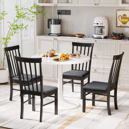 US Local Wooden Dining Chairs Set Of 4, Farmhouse Upholstered Kitchen Chairs With Rubber Wood Frame, Black And Gray