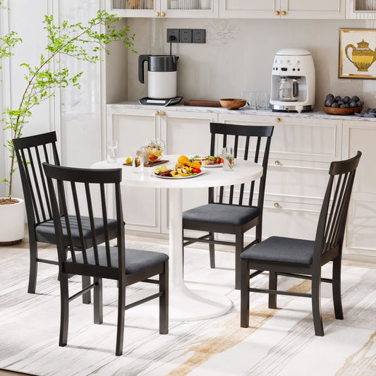 US Local Wooden Dining Chairs Set Of 4, Farmhouse Upholstered Kitchen Chairs With Rubber Wood Frame, Black And Gray