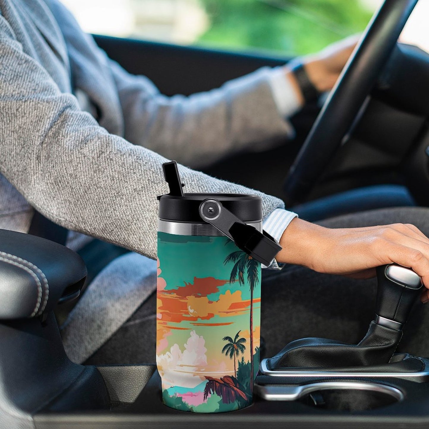 POD US Local Tumbler 30oz Large Capacity Car Cup Tropical, Island, Scenery Style