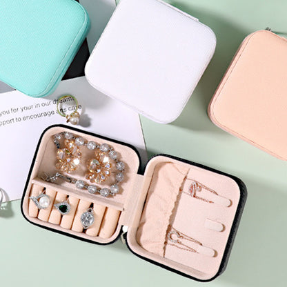 US Local 2pcs Portable Leather Jewelry Storage Boxes, Mini PU Jewelry Storage Boxes, Travel Jewelry Organizer Case, Black, White And Blue Jewelry Storage Boxes