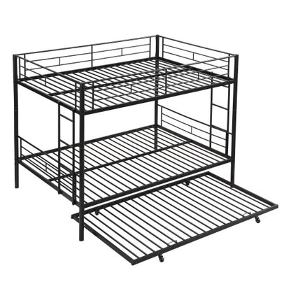 US Local Full Over Full With Trundle Metal Bunk Bed , No Box Spring Needed, Easy Assemble