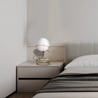 US Local 13.5 H Glass Globe Matte Gold Spiral 4 Ring Metal Stand Table Lamp For Living Room, Nightstand Bedside Table Lamp For Bedroom, LED Lamp