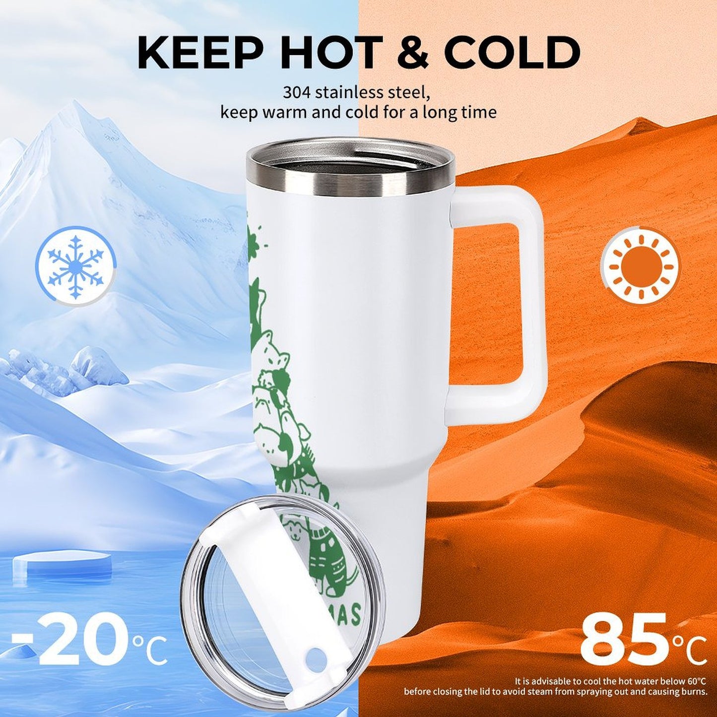 PHDT00001 POD US Local Tumbler 40 oz Large Capacity Car Cup Christmas Cat