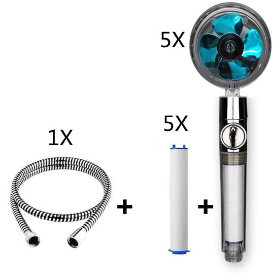 US Local Propeller Driven Shower Head With Stop Button And Cotton Filter Turbocharged High Pressure Handheld Shower Nozzle