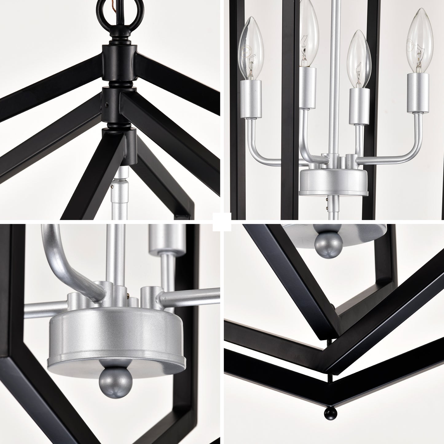 US Local 8-Light Farmhouse Kitchen Chandeliers, Matte Black And Sliver Vintage Rustic Cage Light Fixture Adjustable Height Chandeliers For Dining Room Hallway Foyer Entryway E12 Bulbs Not Included