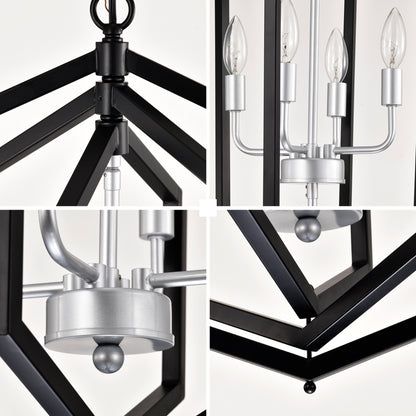 US Local 8-Light Farmhouse Kitchen Chandeliers, Matte Black And Sliver Vintage Rustic Cage Light Fixture Adjustable Height Chandeliers For Dining Room Hallway Foyer Entryway E12 Bulbs Not Included