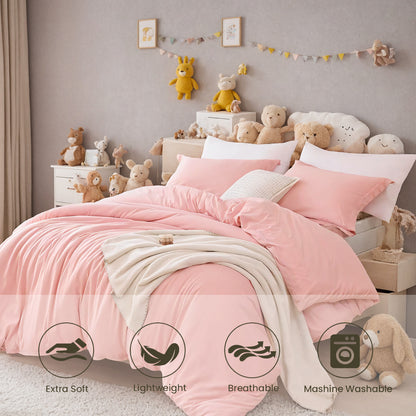 US Local Three-piece Bedding Set With Solid Color Quilt Cover And Pillowcase, Three-piece Bedding Set - Super Soft Microfiber Hotel Series - Brushed Super Soft And Machine Washable, Cute Pink Three-piece Set W