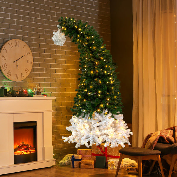 US Local 6 FT Santa Hat Style Pre-lit Christmas Tree, Hinged Artificial Xmas Tree Pine Tree With 250 Warm White Lights, 839 Branch Tips For Holiday Party Store Office Home, Green & White