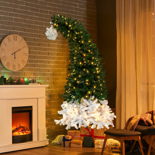 US Local 6 FT Santa Hat Style Pre-lit Christmas Tree, Hinged Artificial Xmas Tree Pine Tree With 250 Warm White Lights, 839 Branch Tips For Holiday Party Store Office Home, Green & White