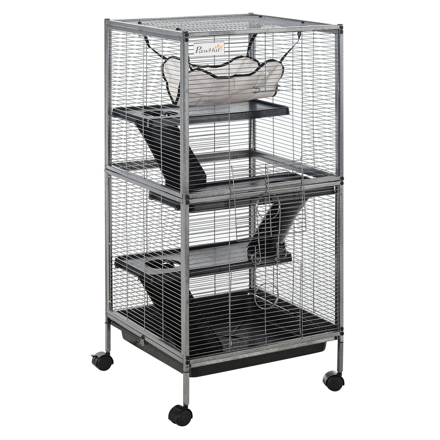 US Local Large Metal 4 Tiers Small Animal Cage With Hammock, Removable Tray, Extra Space For Ferrets Chinchillas, Gray