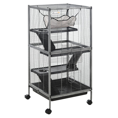 US Local Large Metal 4 Tiers Small Animal Cage With Hammock, Removable Tray, Extra Space For Ferrets Chinchillas, Gray