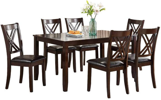 US Local 7pcs Dining Set Dining Table 6 Side Chairs Clean Espresso Finish Cushion Seats X Design Back Chairs
