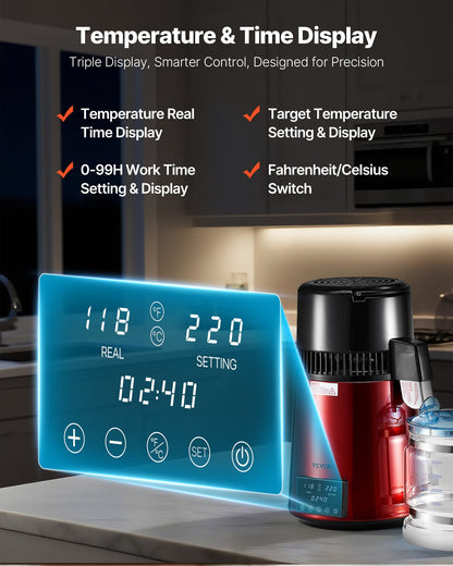 US Local 4L Water Distiller Home Countertop Purifier Machine 1750W Stainless Steel Glass