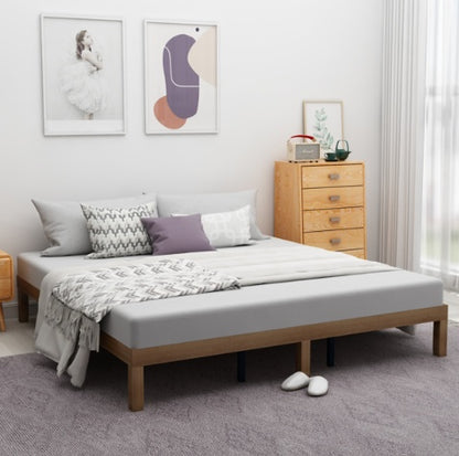 US Local Large Wooden Platform Bed Frame, No Spring Box Required, Solid Wood Batten Support, Easy To Assemble