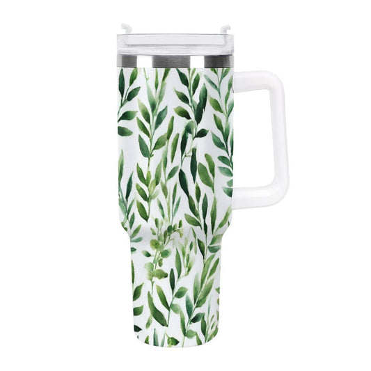 PHDT00473 POD US Local Tumbler 40 oz Large Capacity Car Cup Watercolor, Green Leaves, Spring