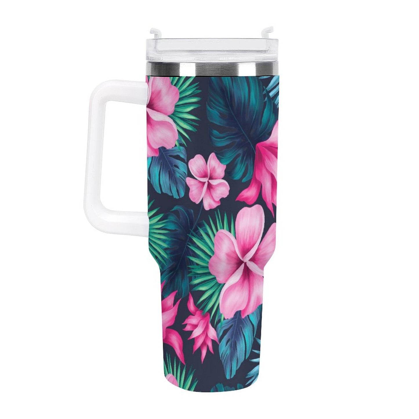 PHDT00035 POD US Local Tumbler 40 oz Large Capacity Car Cup Pink, Petals, Monstera Leaves