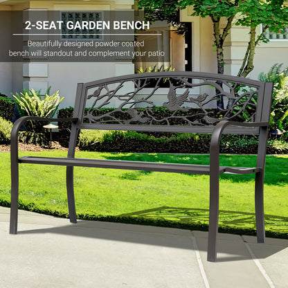 US Local Brown Metal Garden Bench 50 Patio Seating With Backrest & Armrests