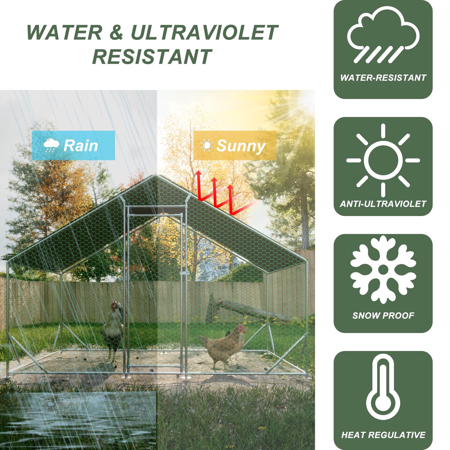 US Local Large Metal Chicken Coop, Walk-in Chicken Run, Galvanized Wire Poultry Chicken Hen Pen Cage, Rabbits Duck Cages With Waterproof And Anti-Ultraviolet Cover For Outside