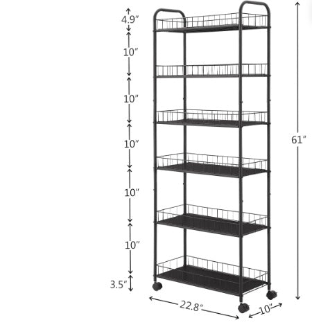 US Local 6-tier Storage Line Slim Shelves On Wheels