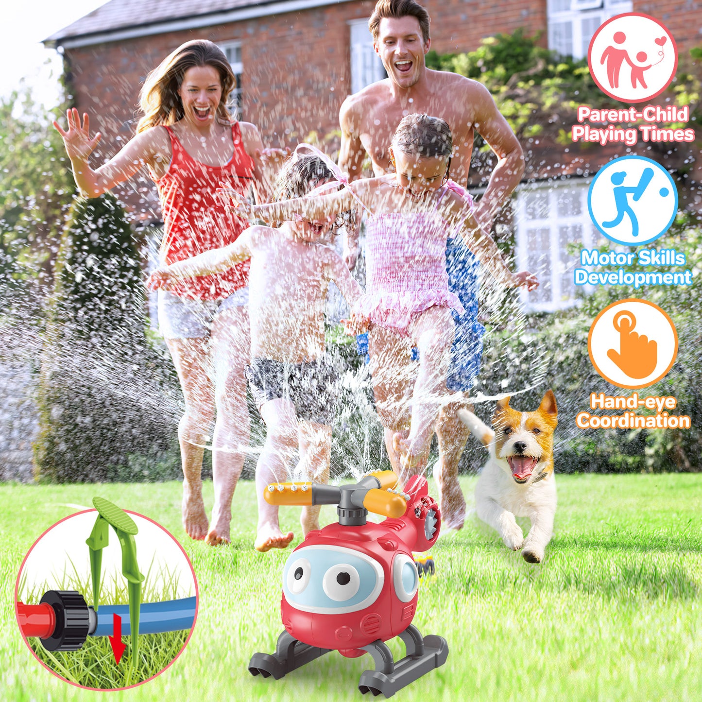 US Local 4 In 1 Water Sprinklers T Ball Set For Kids And Toddlers, Baseball Sprinkler For Backyard Helicopter Toy Outdoor Game, Attaches To Garden Hose Summer Yard Pool Water Toy