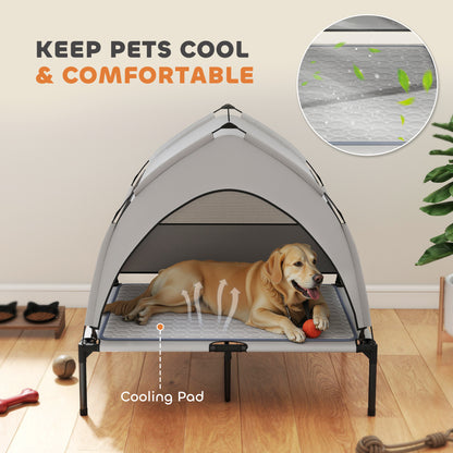 US Local Elevated Dog Bed With Removable Canopy, Portable Outside Raised Pet Cot With Cooling Pad, Storage Bag, 36 X 29.5 X 35