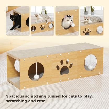 US Local MUlti-Hole Fun Cat Tunnel With Scratching Board And Game Pom Pom Cat Tunnel House, Interactive Cat Scratching House, Self-improvement Drilling Hole Teaser, Must-have For Multi-Cat Families