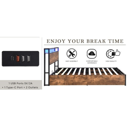 US Local Wooden Platform Bed Frame With Lifting And Charging Station