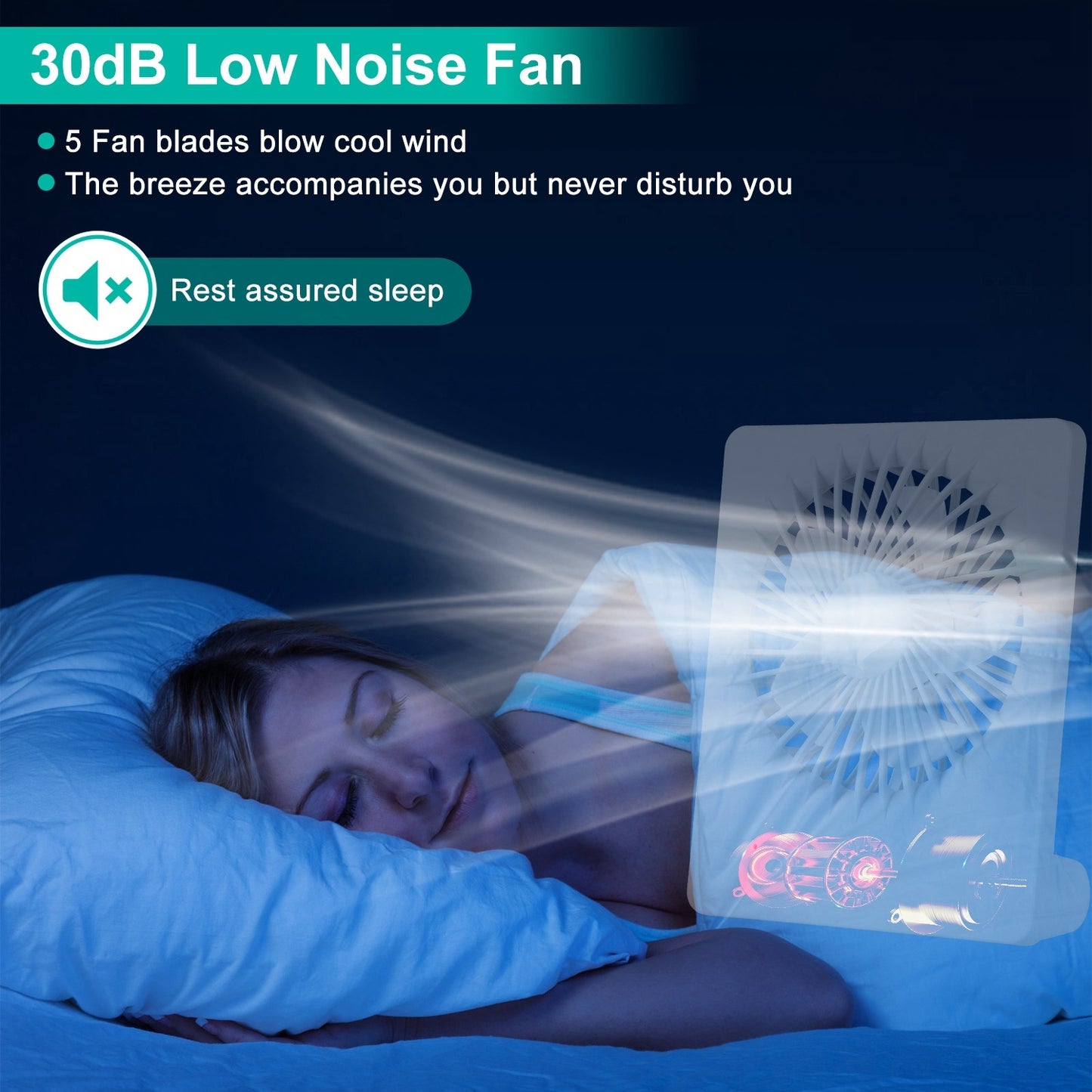 US Local Portable Desk Fan USB Rechargeable Table Cooling Fan Quiet 5 Blades Desktop Fan With 3 Speeds Ajustment For Bedroom Office