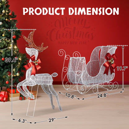 US Local 211X27.5X100cm Deer Sled, White Light, Powder Mesh, Christmas Lights, Reindeer
