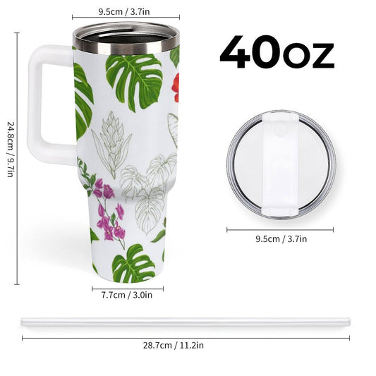 PHDT00219 POD US Local Tumbler 40oz Large Capacity Car Cup Tropical, Flower, Leaf