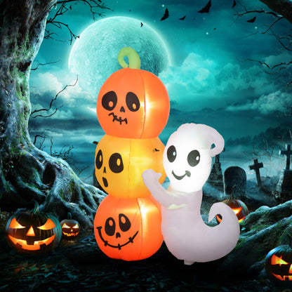 US Local HOMCOM 5ft Inflatable Halloween Decoration Ghost And Pumpkin, Blow Up Outdoor LED Yard Display, Waterproof