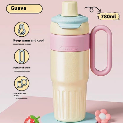 US Local 780ml Gradient Double Drink Thermal Cup Stainless Steel With Lid Coffee Cup Thermos Large Capacity Straw Cup For Male And Female