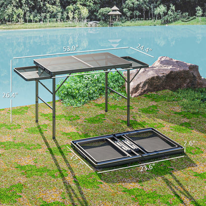 US Local Folding Camping Table, 4.5ft Portable Table With 2 Wing Panels, Height Adjustable Metal Picnic Table
