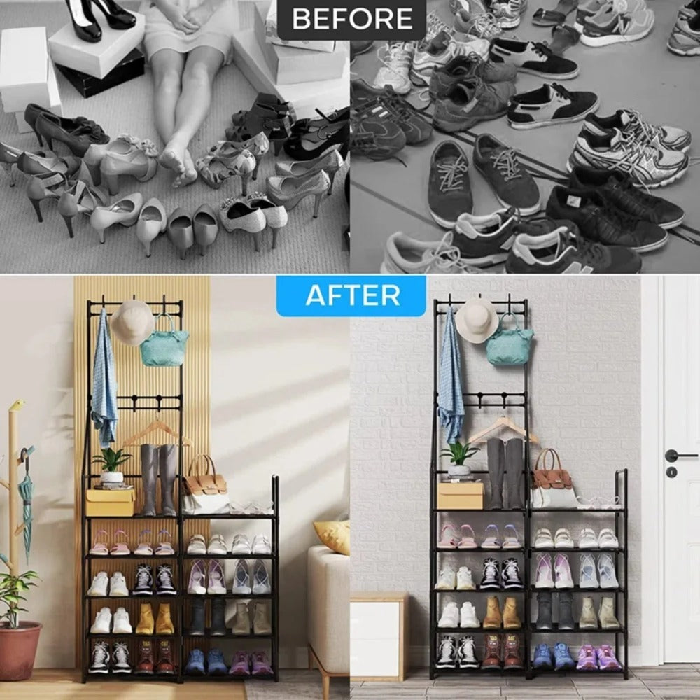 US Local Double-row Single-hanging Coat And Shoe Racks