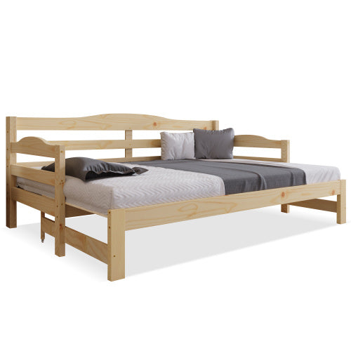 UK Local Daybed Cabin Bed SIngle Guest Bed Sofa Bed, Pull Out Trundle For Living Room And Bedroom - 3 FT 90 X190 Cm -Natural