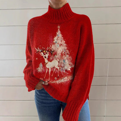 Women's Christmas Printed Turtleneck Sweater