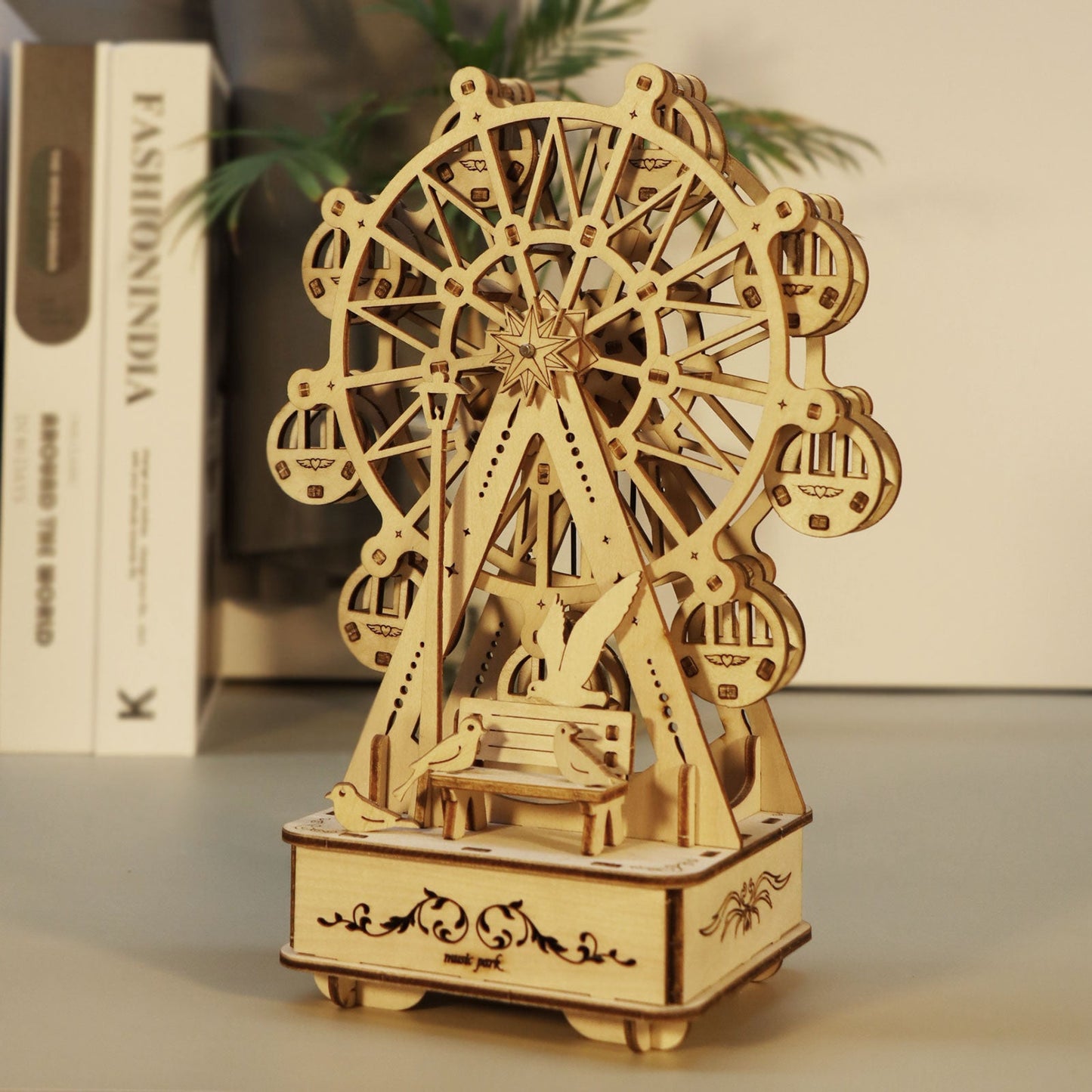 US Local MUSIC PARK 3D Wooden Puzzles Music Box Ferris Wheel DIY Crafts Handmade Model Kits For Women Birthday Gifts