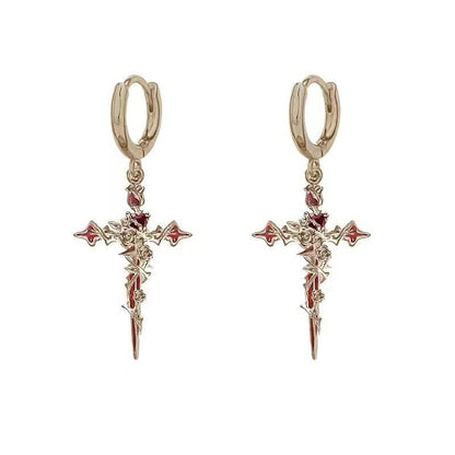 Halloween Cross Thorn Rose Pendant Earrings