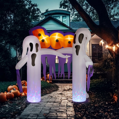 US Local 9.8ft White Ghost Arch 3 LED Lights And 2 Colorful Light Plates Halloween Inflatable Decoration