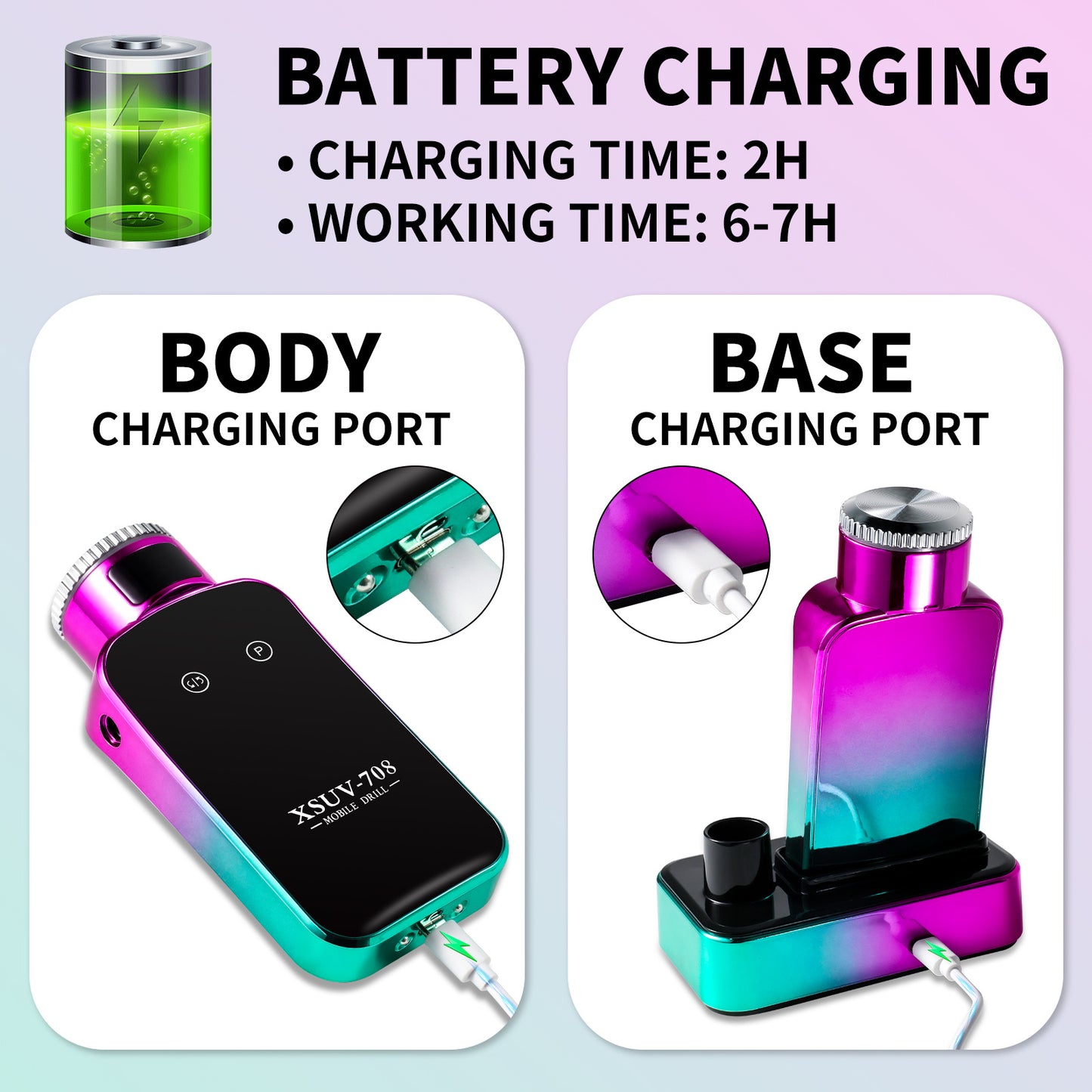 US Local Professional Electric Nail Drill, 45000 RPM Cordless Rechargeable E-File Machine, With 12 Bits, Sanding Bands, LCD Display For Acrylic Gel Nails