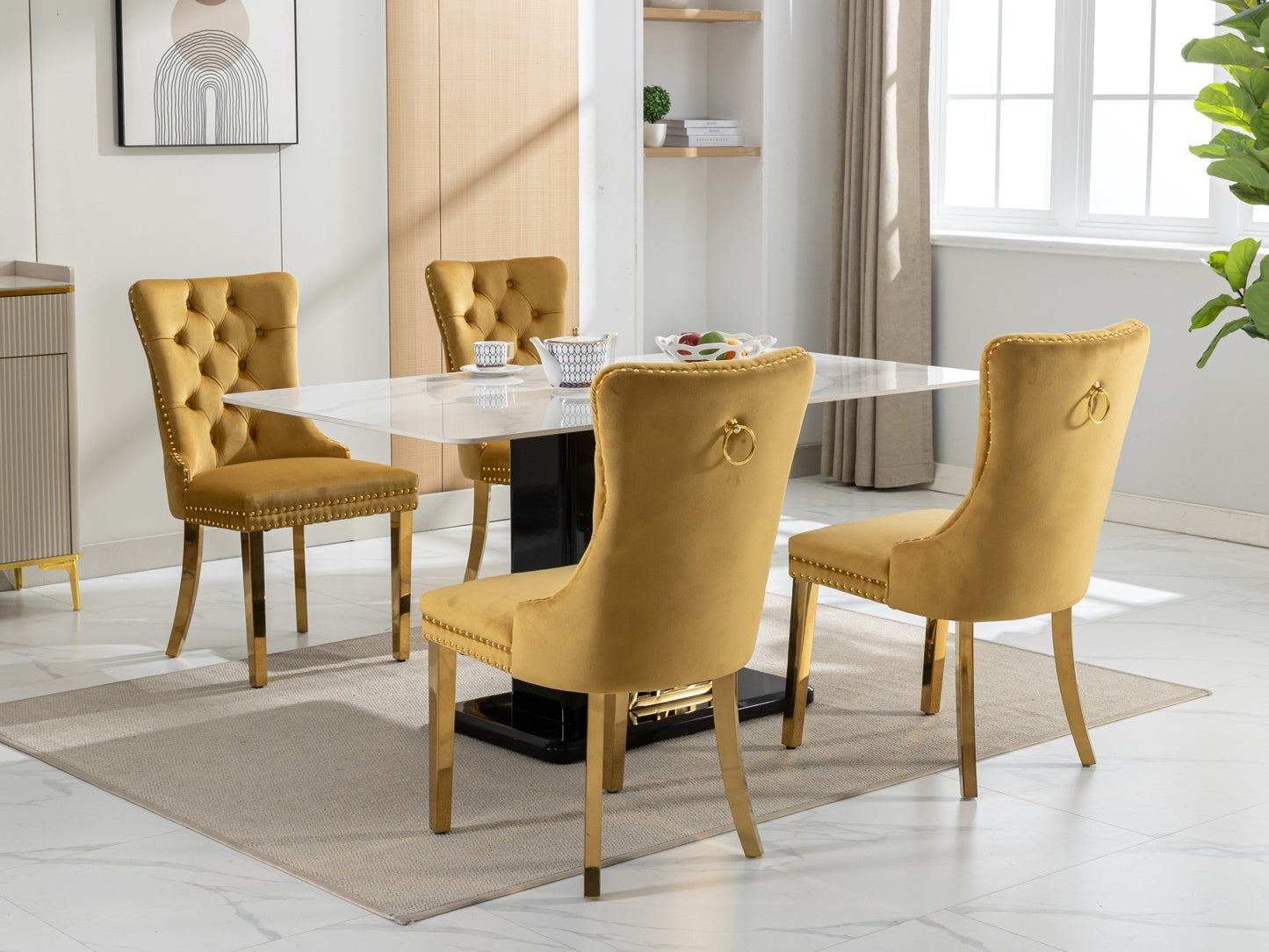 US Local A&A Furniture,Nikki Modern, High-end Tufted Solid Wood Contemporary Velvet Upholstered Dining Chair With Golden Stainless Steel Plating Legs,Nailhead Trim,Set Of 2,Gold, SW1601GL