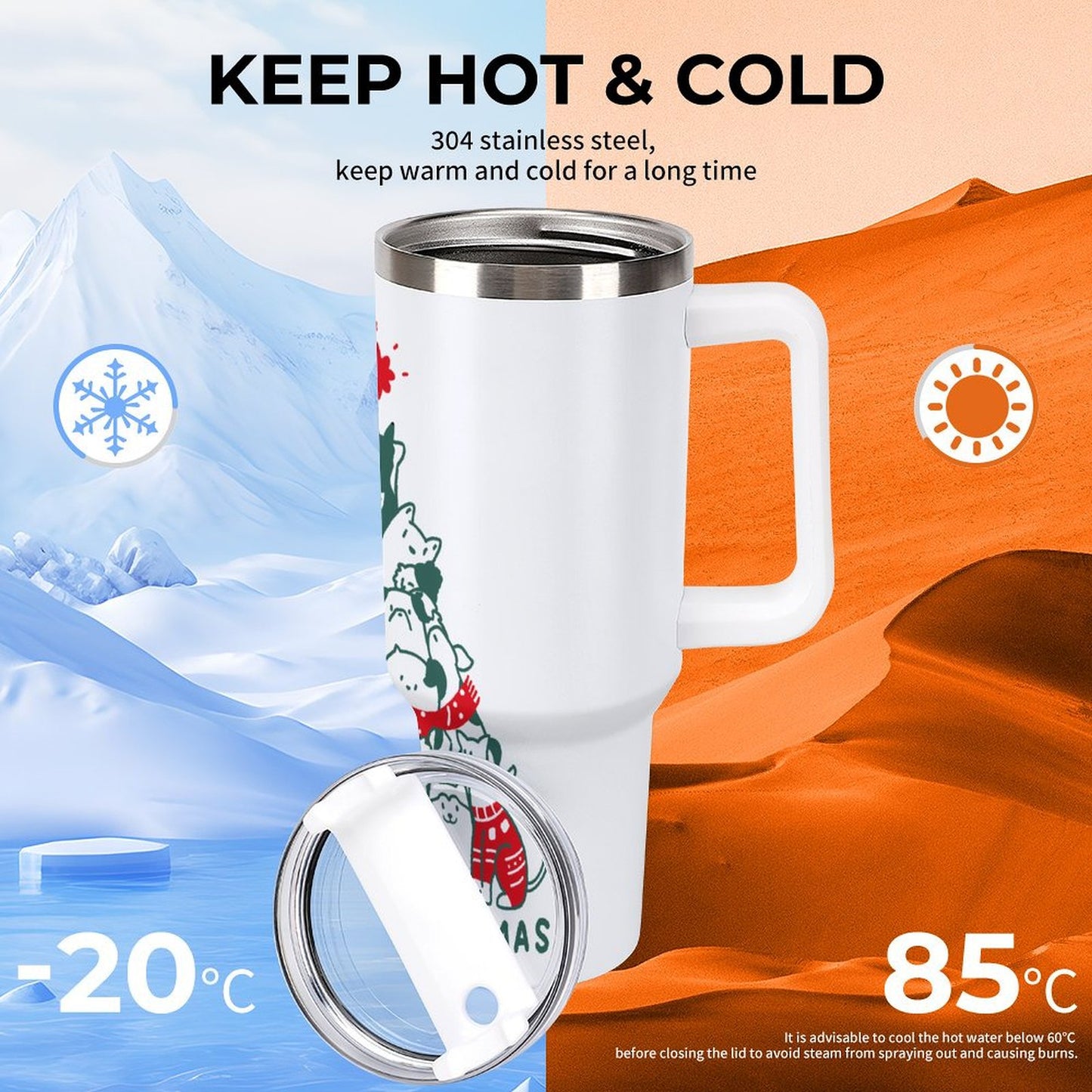 PHDT00023 POD US Local Tumbler 40 oz Large Capacity Car Cup Christmas Cat