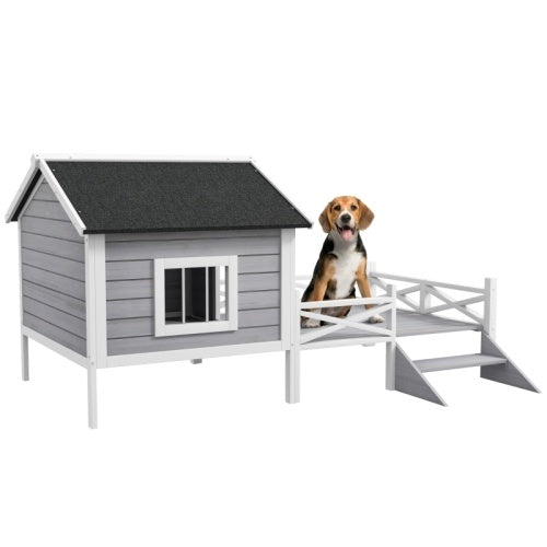 UK Local PawHut Small Medium Dog House With Porch, Grey