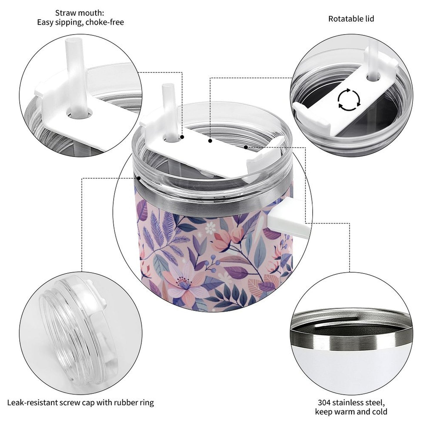 PHDT00108 POD US Local Tumbler 40 oz Large Capacity Car Cup Romance, Flowers