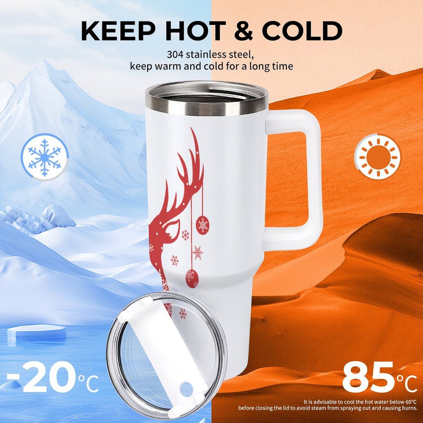 PHDT00306 POD US Local Tumbler 40 oz Large Capacity Car Cup Christmas Red Reindeer Snow