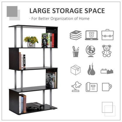 US Local 5-Tier Bookcase S-Shaped Wooden Storage Shelf Modern Decorative For Home And Office Black