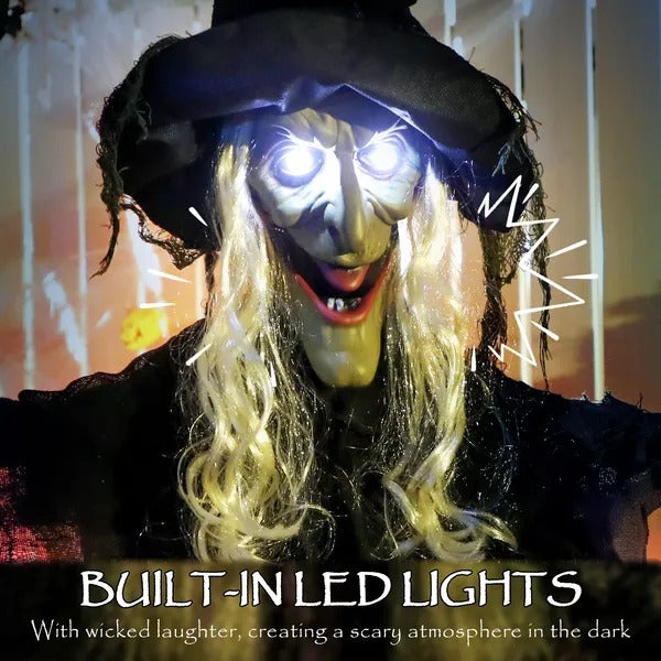 CA Local Life Size Halloween Animated Hanging Witch With Glowing LED Eyes, Scary Halloween Decorations, Battery Operated