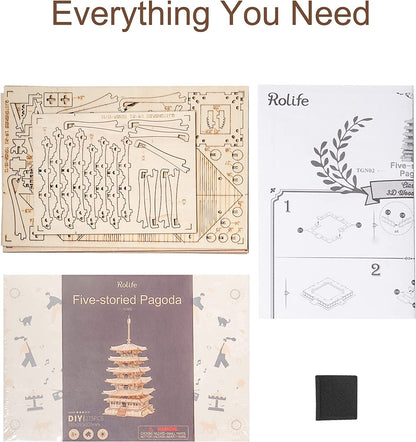 US Local Robotime Five-storied Pagoda 3D Wooden Puzzle Toys For Children Kids Birthday Gift TGN02