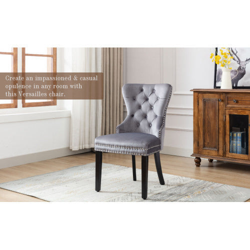 UK Local Elvet Dining Chairs Set Of 2 ,4, 6 With OAK Legs, Button, Chrome Knocker And Nailhead Trim Bedroom Chair Kitchen Chair Living Room Lounge Leisure Chair Grey, 2pcs,4pcs,6pcs