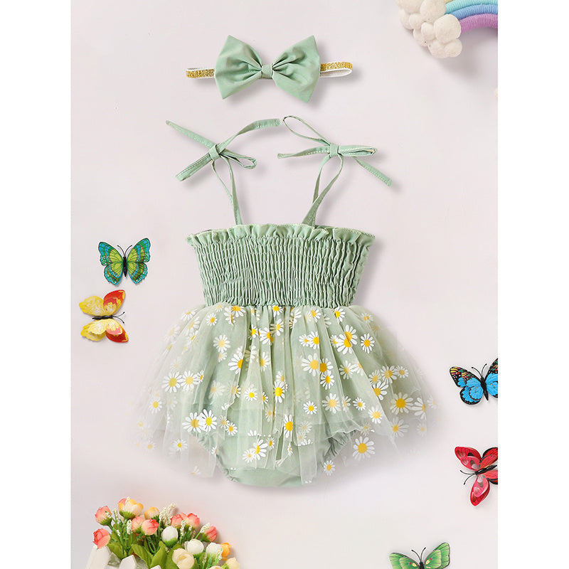 US Local Newborn Infant Baby Girl Summer Outfits Romper Dress Floral Jumpsuit With Bow Headband Set